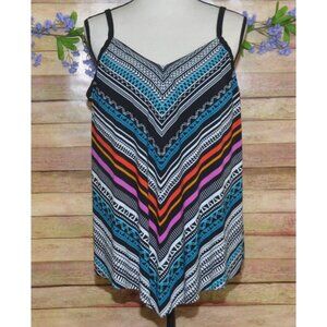 Trimshaper Tankini Top Women's Plus Size 18W Striped Geometric Swimsuit Padded